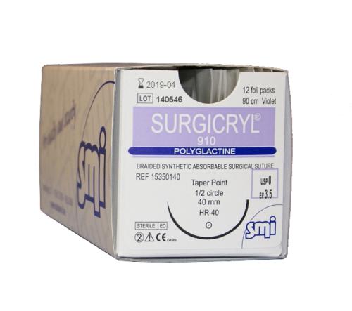 Surgicryl 910, USP 0, 75 cm, violet, reverse cutting, 3/8 circle 30 mm, DS-30, 12 stuks (15351530)